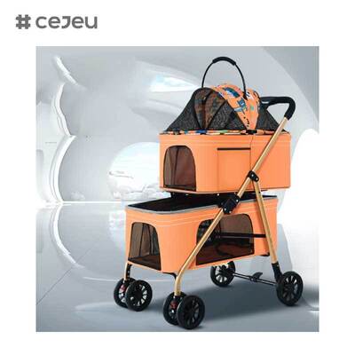 CJ-TQ-747-B Vierwiel lichtgewicht dubbellaag huisdier kinderwagen schokabsorberend opvouwbaar kooi puppy's vervoerders reizen