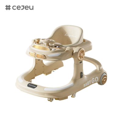 CJ-958, babywalker, Orange Grey khaki, Muziek/Lichten 6 Hoogte-insteller, Een klik vouwbaar, 58*60*75 maat, Stil universele whe