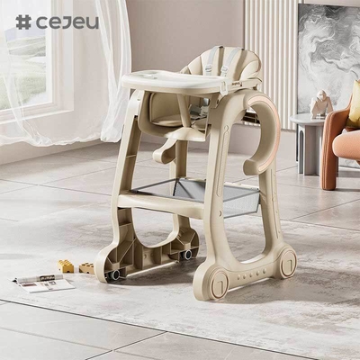 CJ-SH-S08 Baby Hoge Stoel Baby Voedingsstoel voor Baby's en Peuters met Verstelbare Dienblad, Vergrendelbare Wielen en PU Kussen Wasbaar