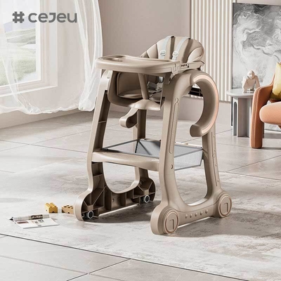 CJ-SH-S08 Baby Hoge Stoel Baby Voedingsstoel voor Baby's en Peuters met Verstelbare Dienblad, Vergrendelbare Wielen en PU Kussen Wasbaar